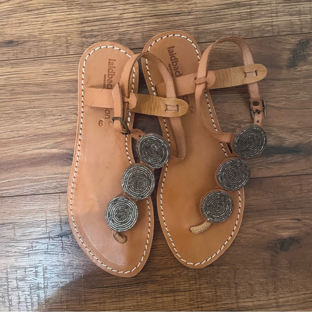 Laidback London Anthropologie handmade leather sandals beaded design Size 39 - Picture 4 of 14